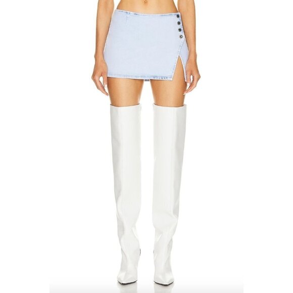Retrofete Kayden Denim Side Button Mini Skirt Vivid Blue Womens 29 - Picture 1 of 15